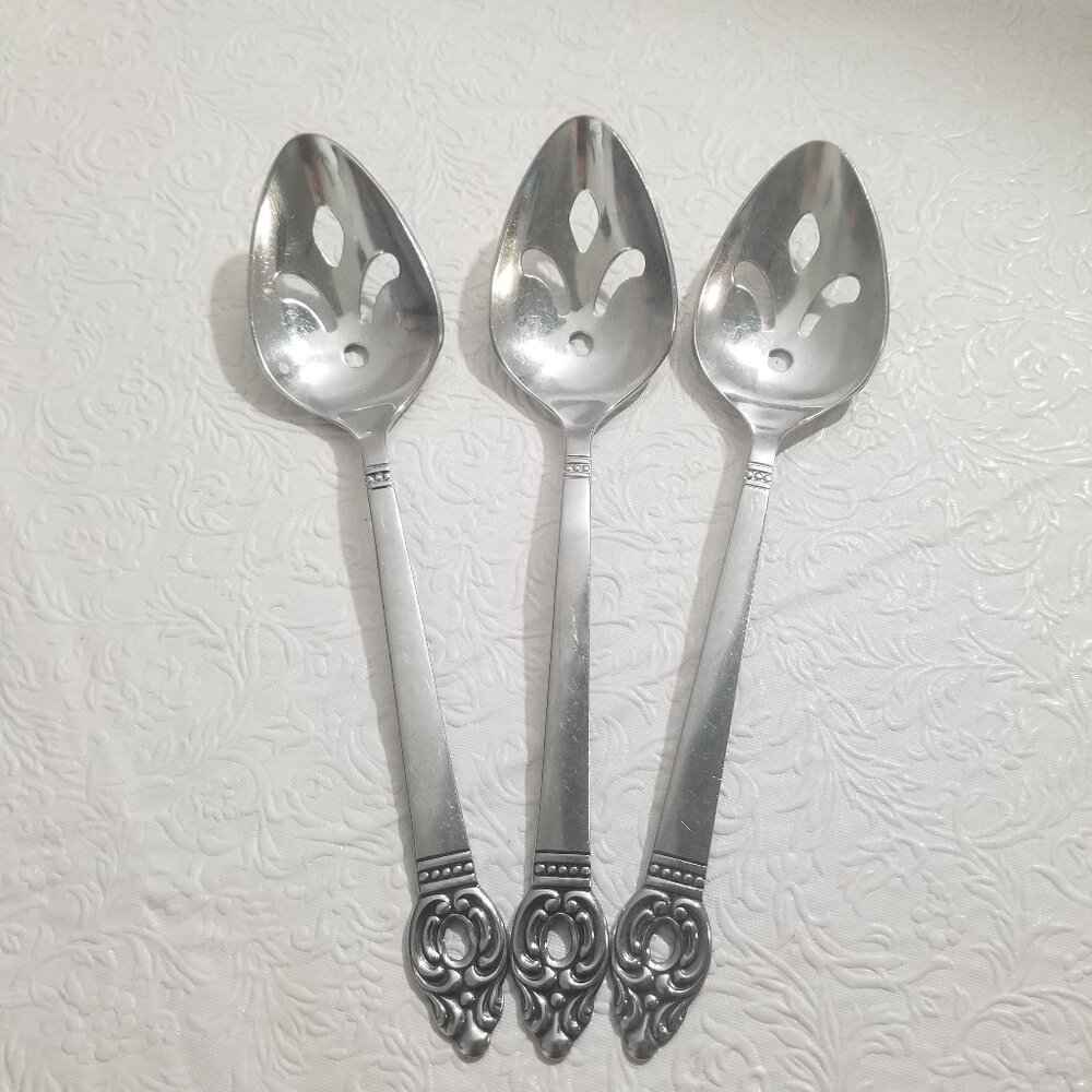 Rogers Oneida 1881 Danish Court Stainless 8" Slotted Serving Spoons Set of 3
